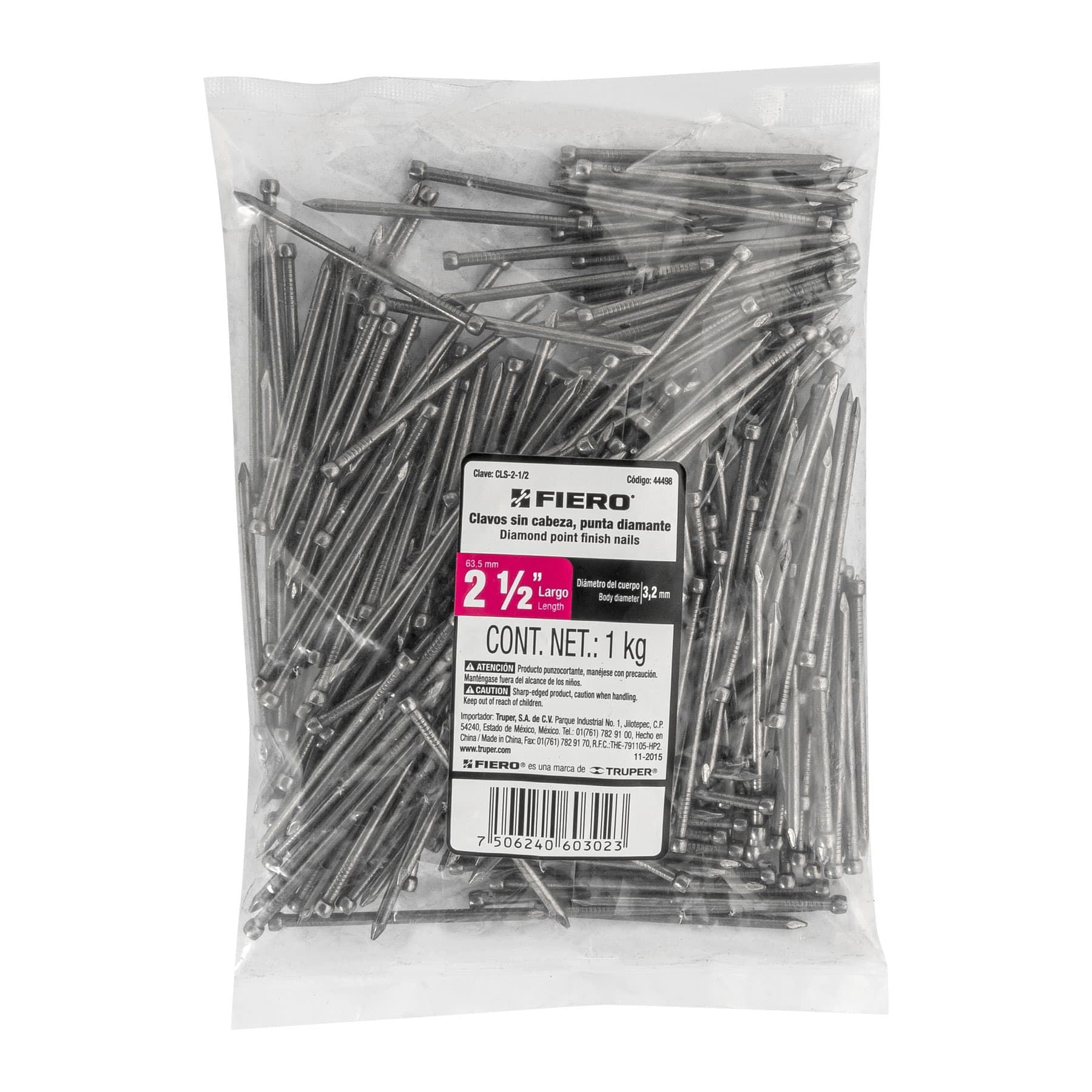 Clavo sin Cabeza Estandar 2"1/2 Fiero Bolsa 1 Kilo