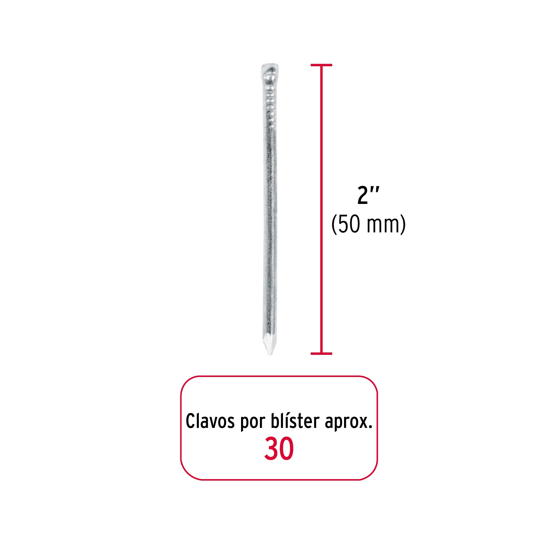 Blister Clavo sin Cabeza Standard 2" (50 mm) Fiero 30 Piezas