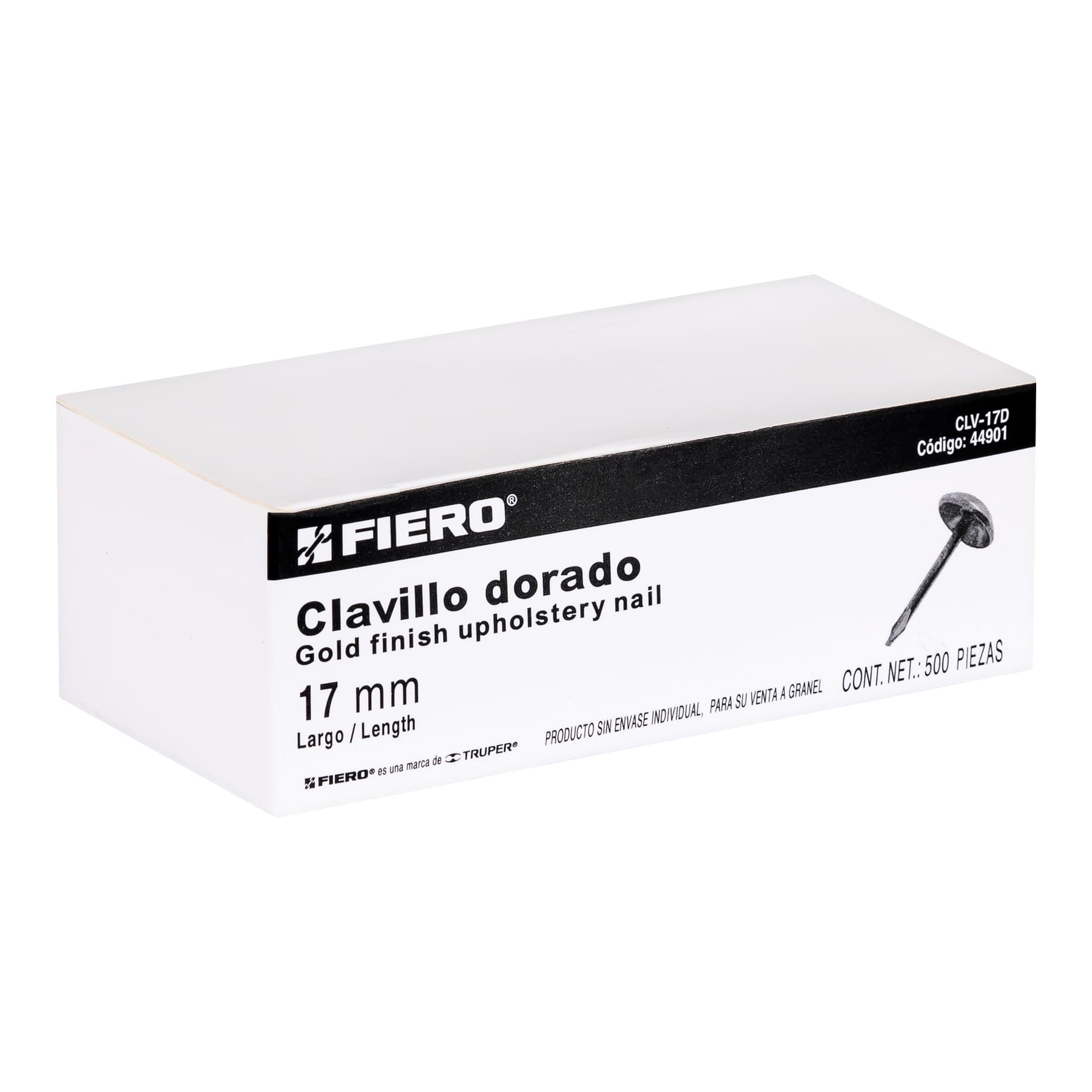 Caja con 500 Clavillos Dorados de 17 mm Fiero