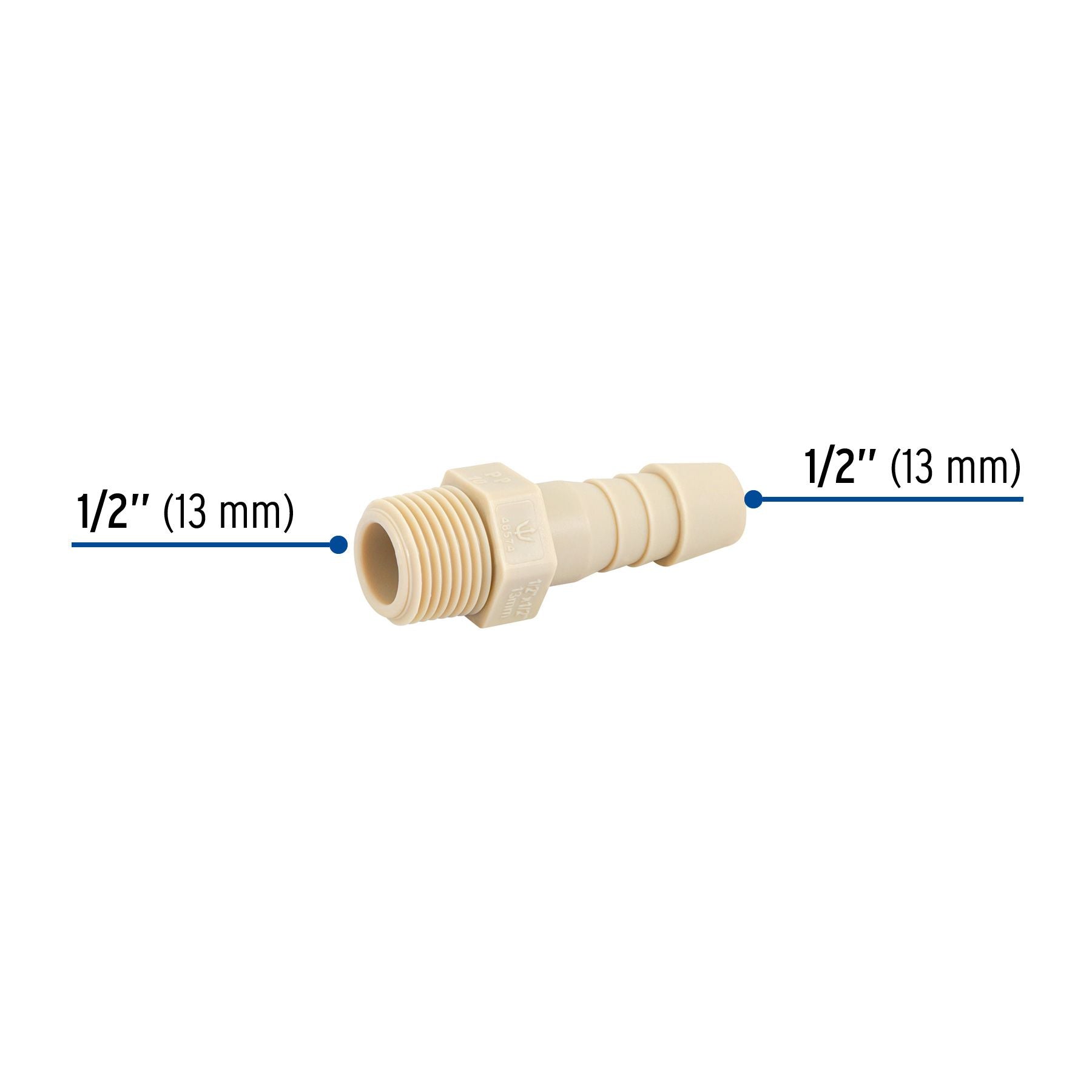 Conector Exterior Espiga de Polipropileno  1/2" X 1/2"