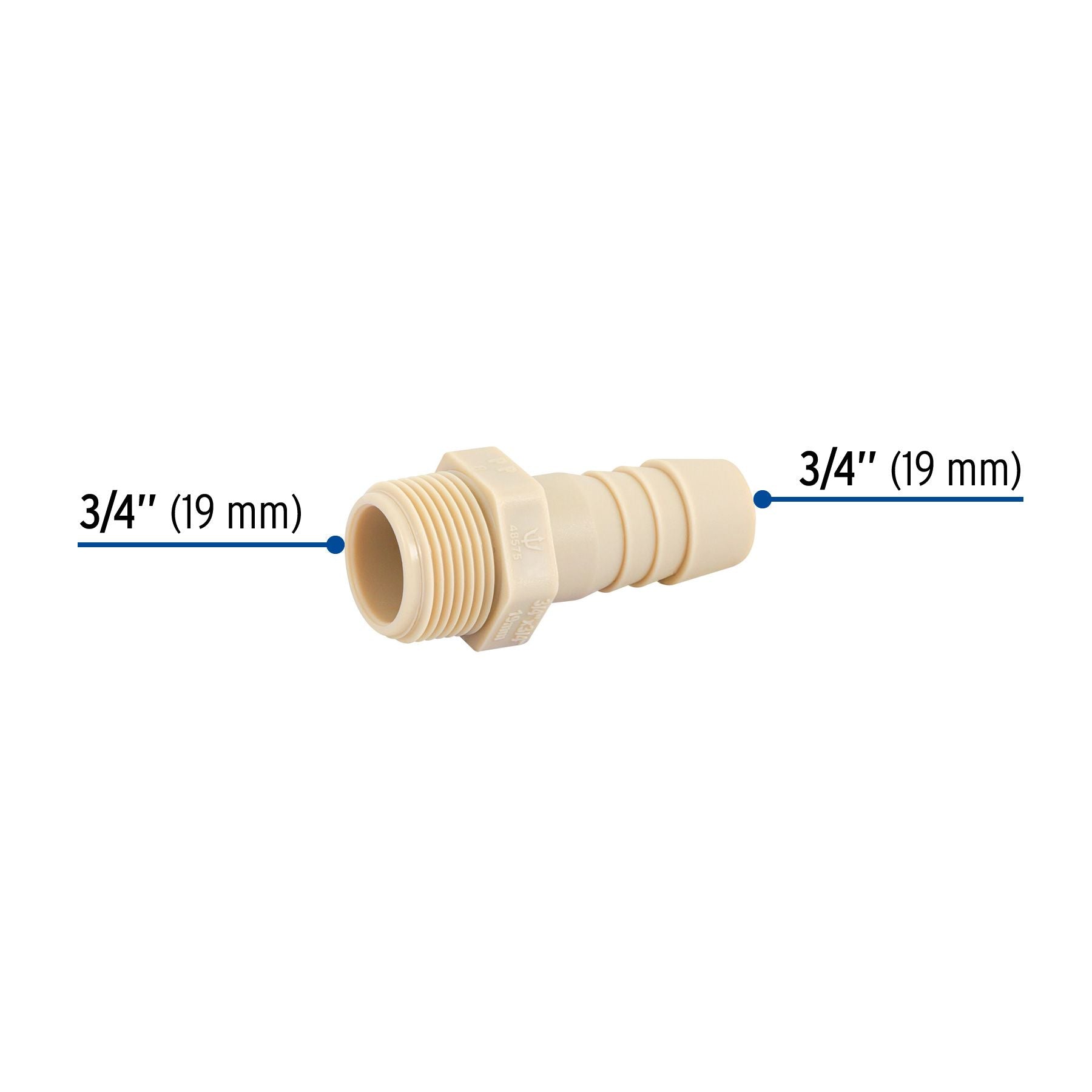 Conector Exterior Espiga de Polipropileno  3/4" X 3/4"