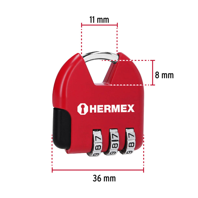 Candado Maletero de Combinacion 36 mm Rojo Hermex