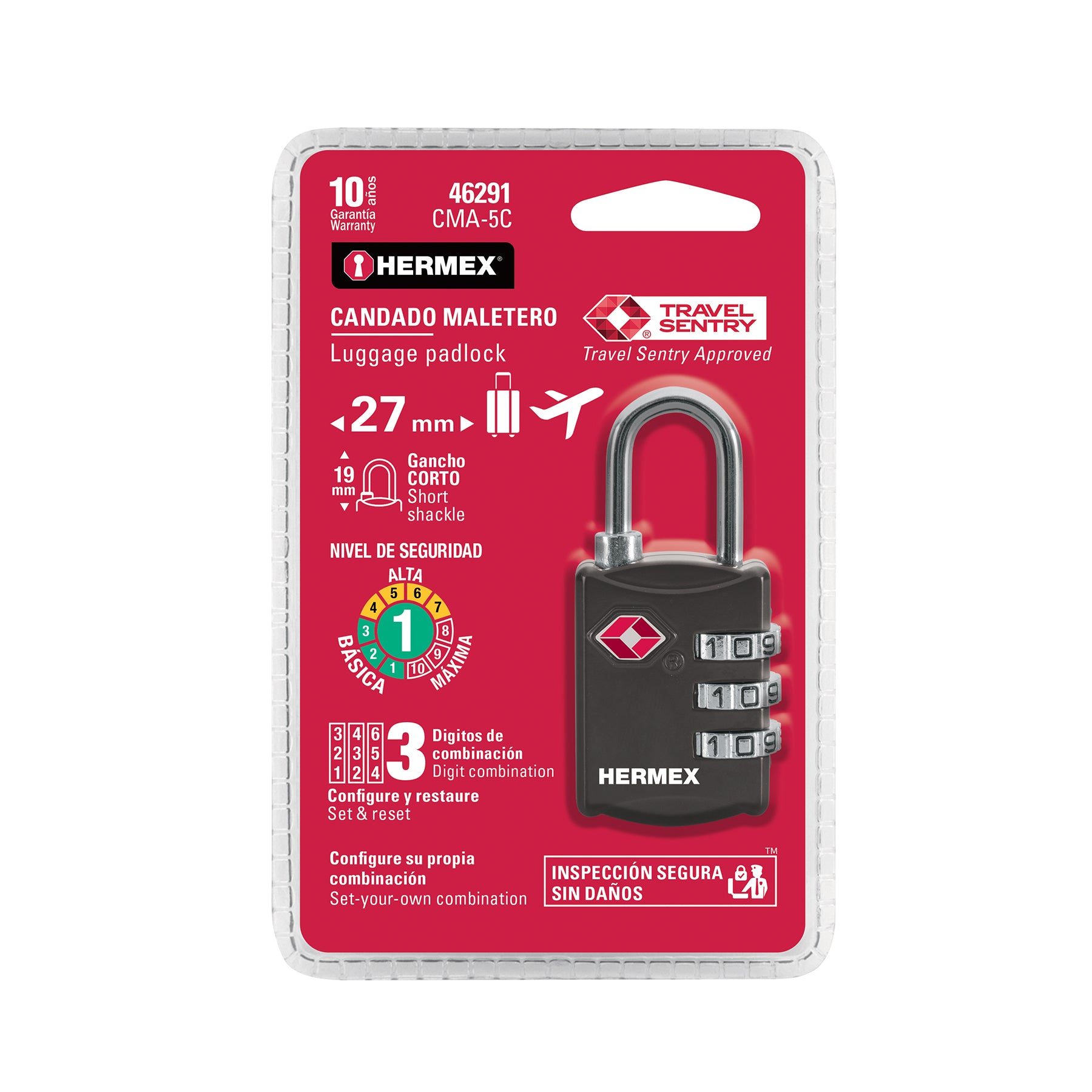 Candado de Combinacion 27 mm Seguridad TSA Hermex