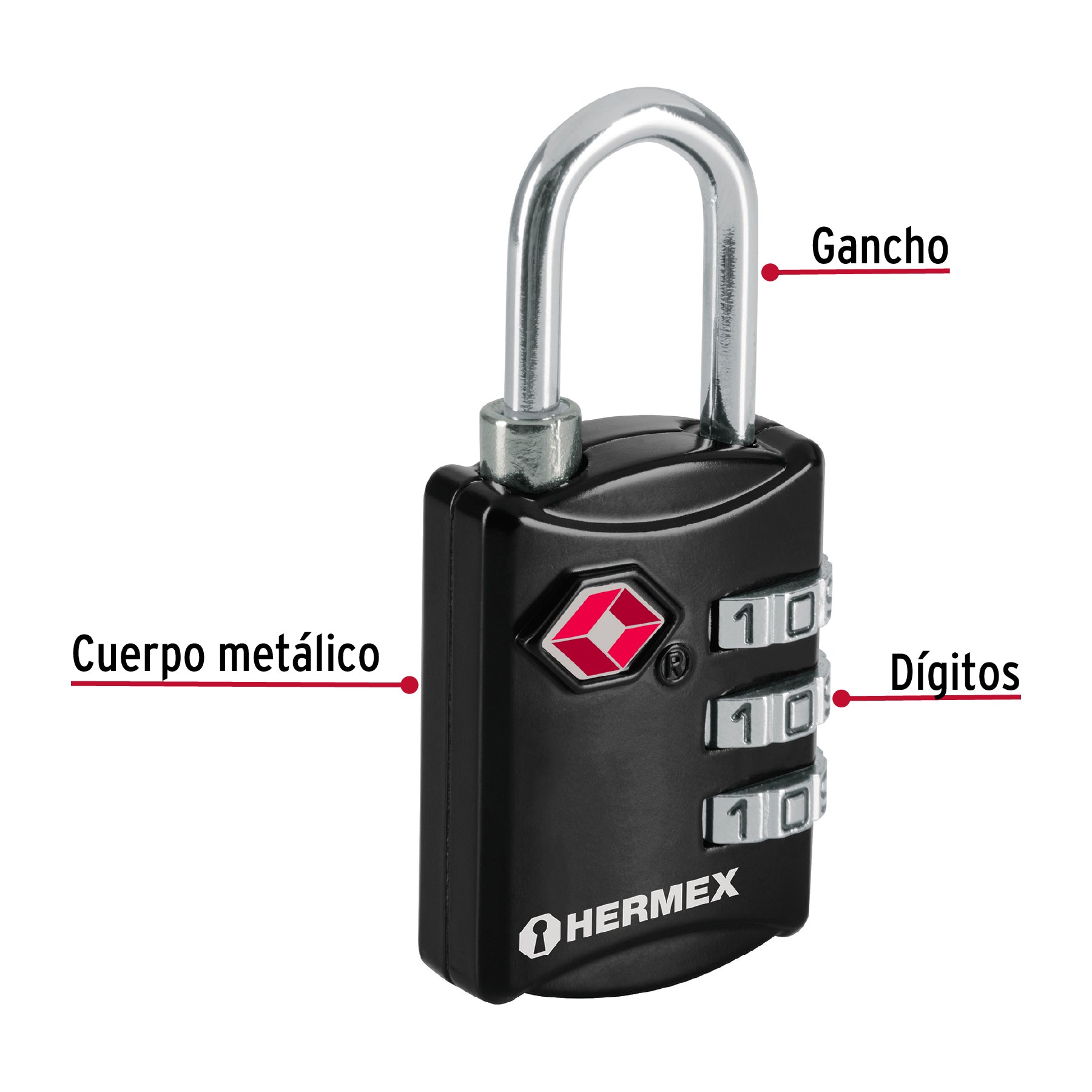 Candado de Combinacion 27 mm Seguridad TSA Hermex