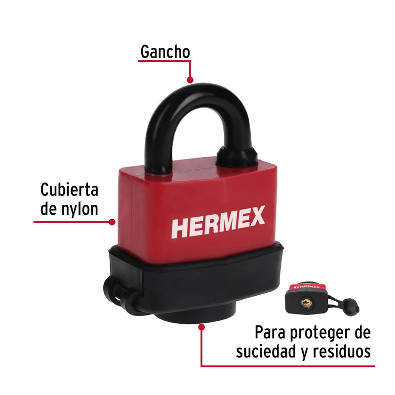 Candado Laminado 50 mm Recubierto de Plastico Hermex