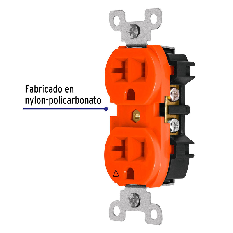 Contacto Duplex 2P + T Naranja 20 A Volteck