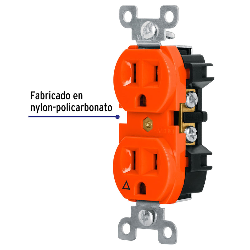 Contacto Duplex 2P + T Naranja 15 A Volteck