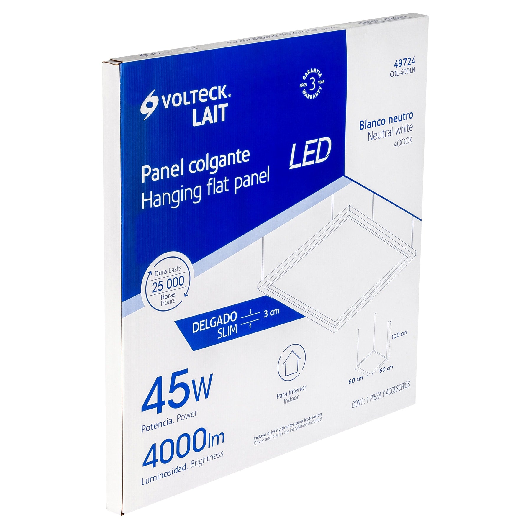 Panel LED 45 W 4,000 K 60 x 60 cm Empotrable/Colgante VOLTECK