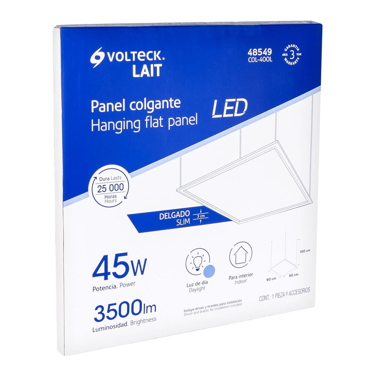 Panel LED 45 W 6,500 K 60 x 60 cm Empotrable/Colgante VOLTECK
