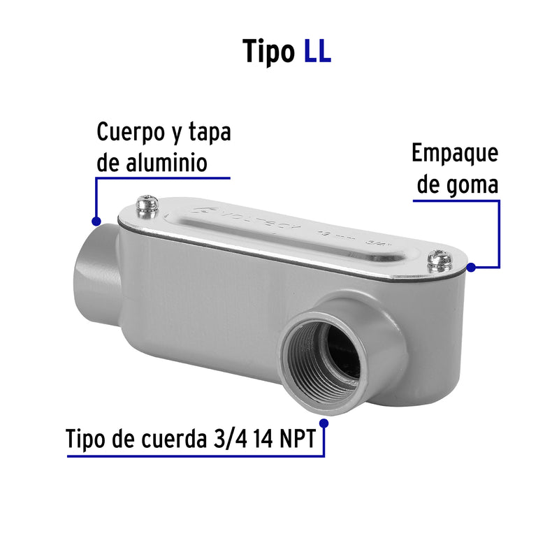 Condulet Tipo LL 3/4" (19 mm) Volteck