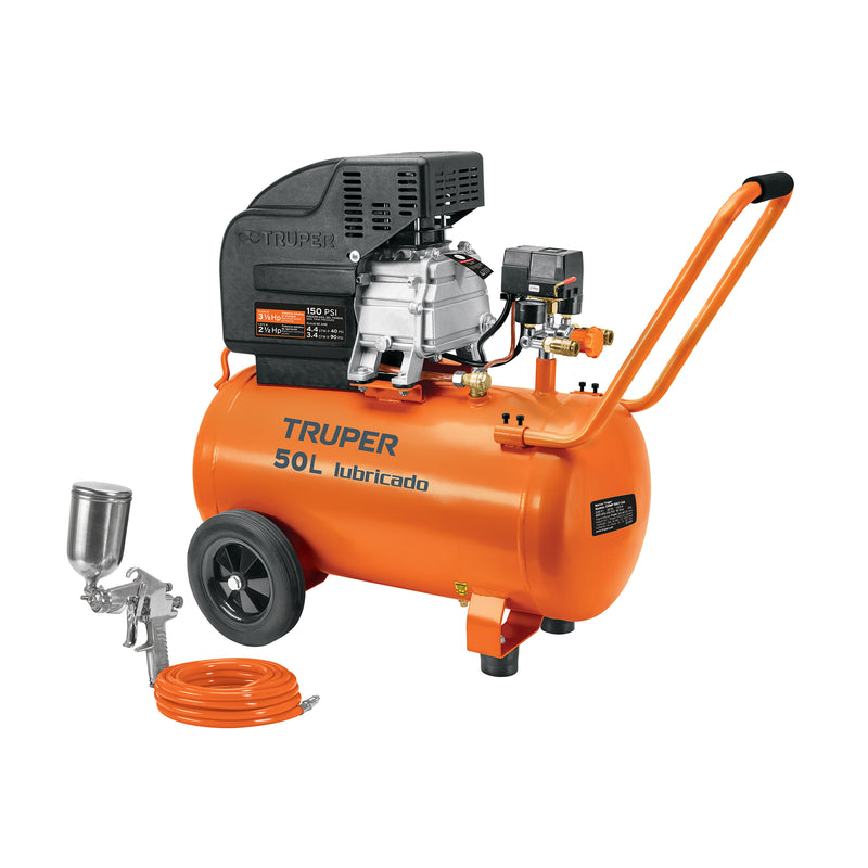 Kit Compresor de Aire 50 Litros Manguera y Pistola de Gravedad Truper