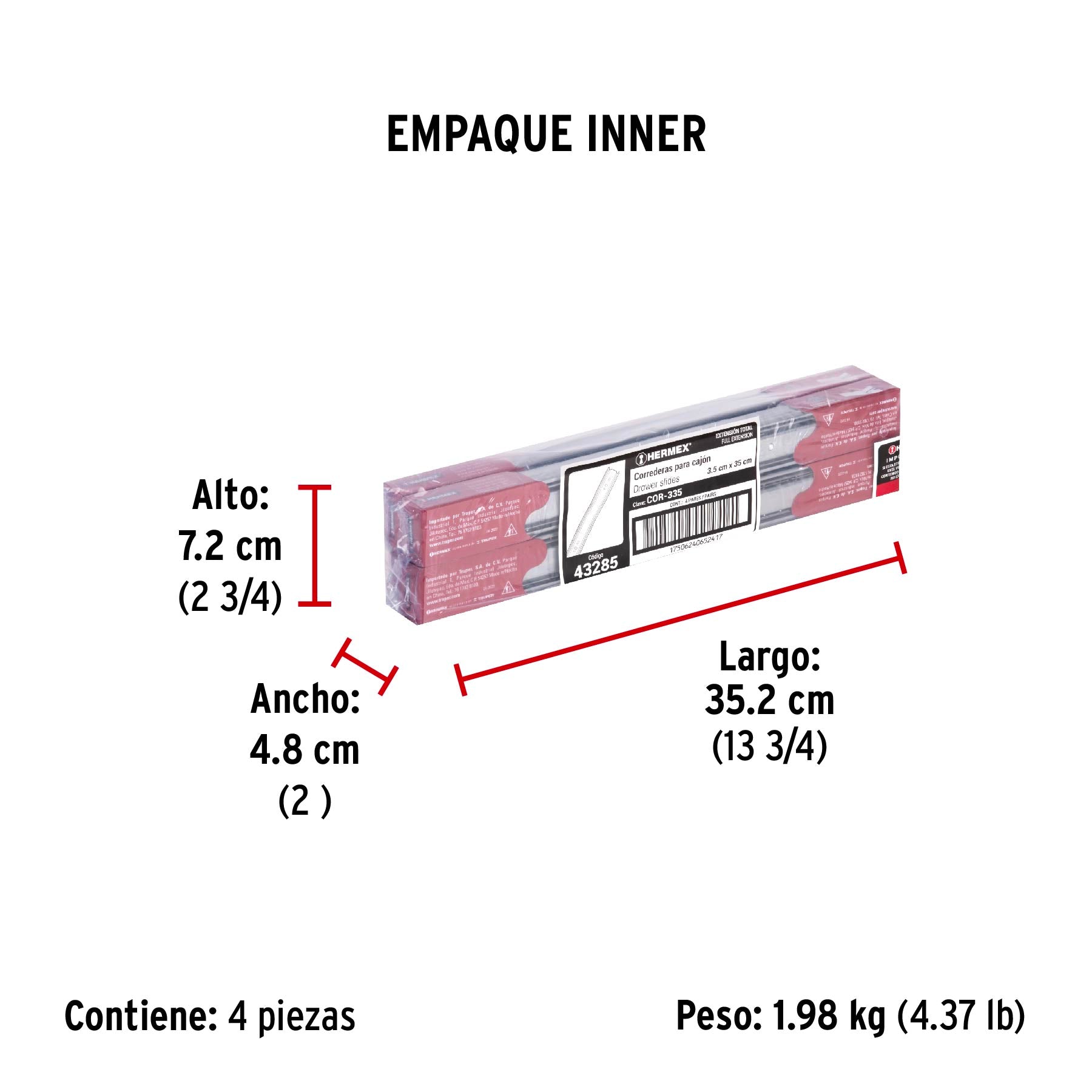 Correderas de Extension Total Ancho 3.5 cm Fiero Largo 35 cm