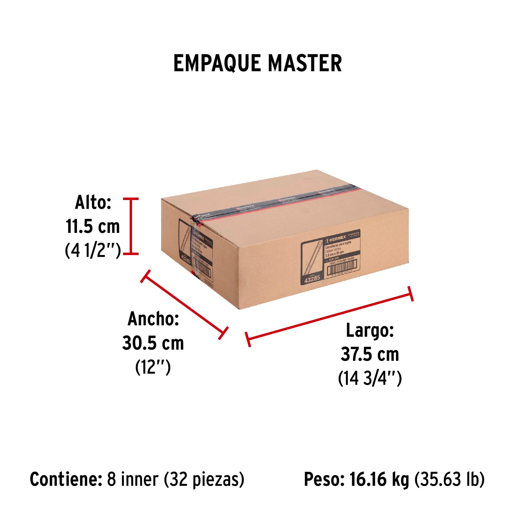 Correderas de Extension Total Ancho 3.5 cm Fiero Largo 35 cm