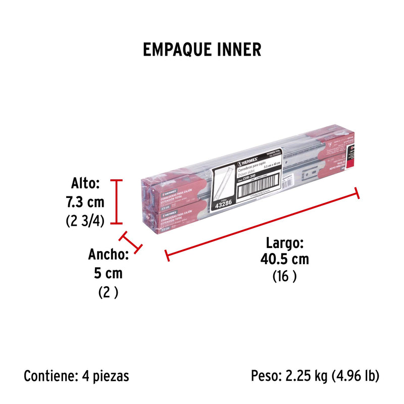 Correderas de Extension Total Ancho 3.5 cm Fiero Largo 40 cm