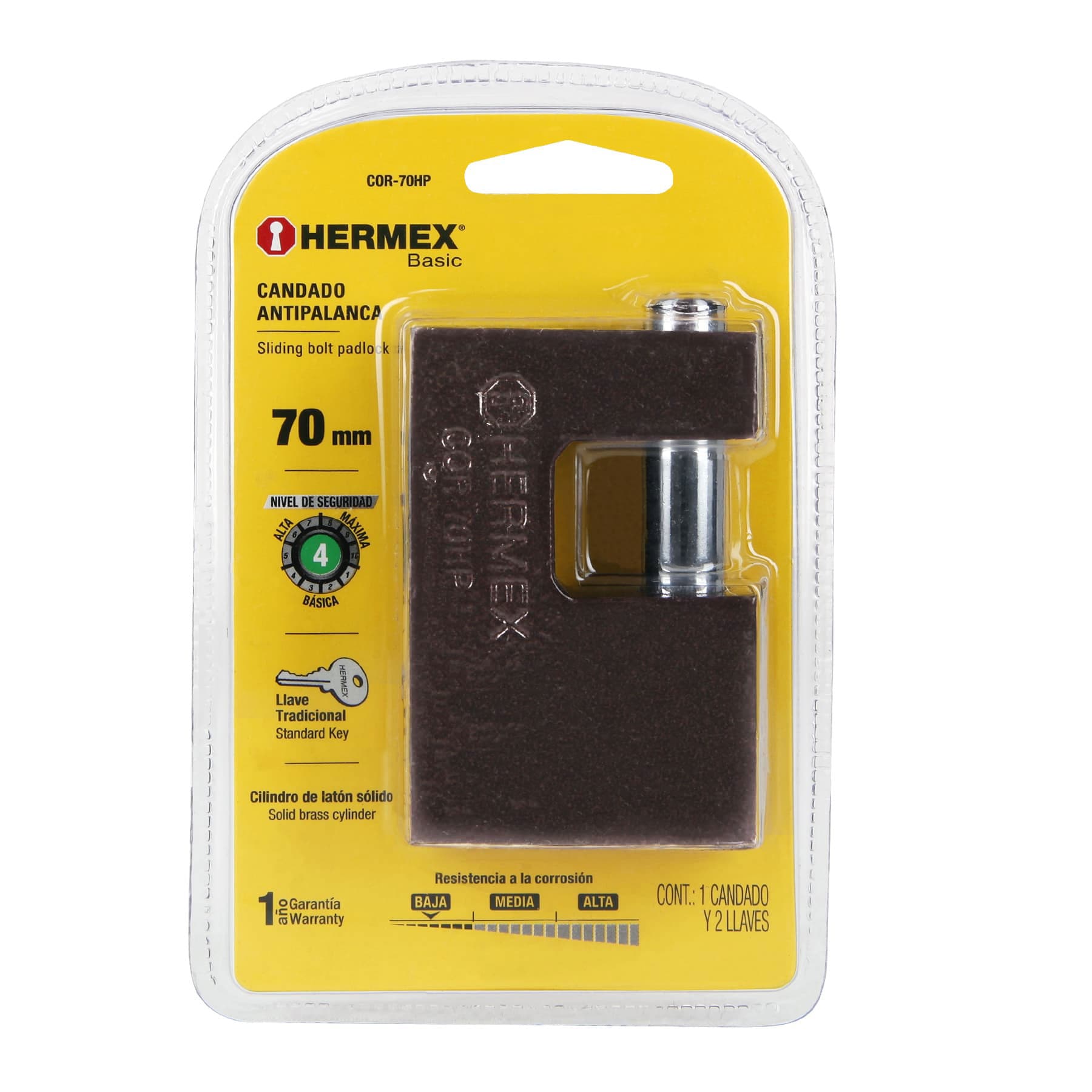 Candado para Cortina Cuerpo de Hierro Llave Tradicional Hermex Basic 70 mm