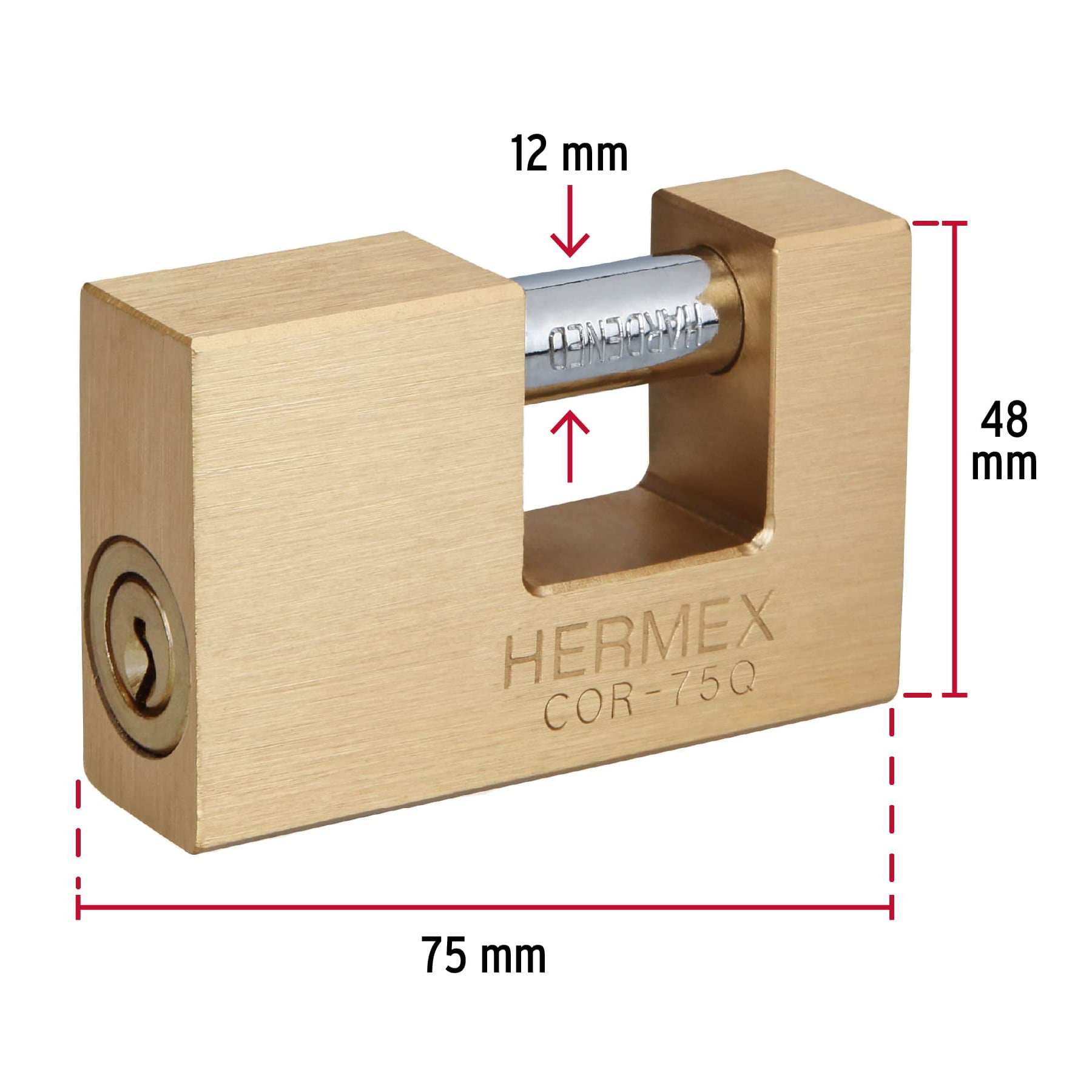 Candado para Cortina 75 mm Cuerpo de Laton Llave Puntos Hermex