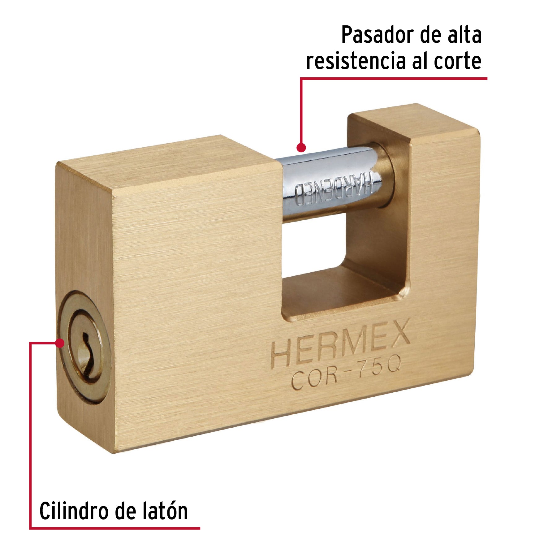 Candado para Cortina 75 mm Cuerpo de Laton Llave Puntos Hermex