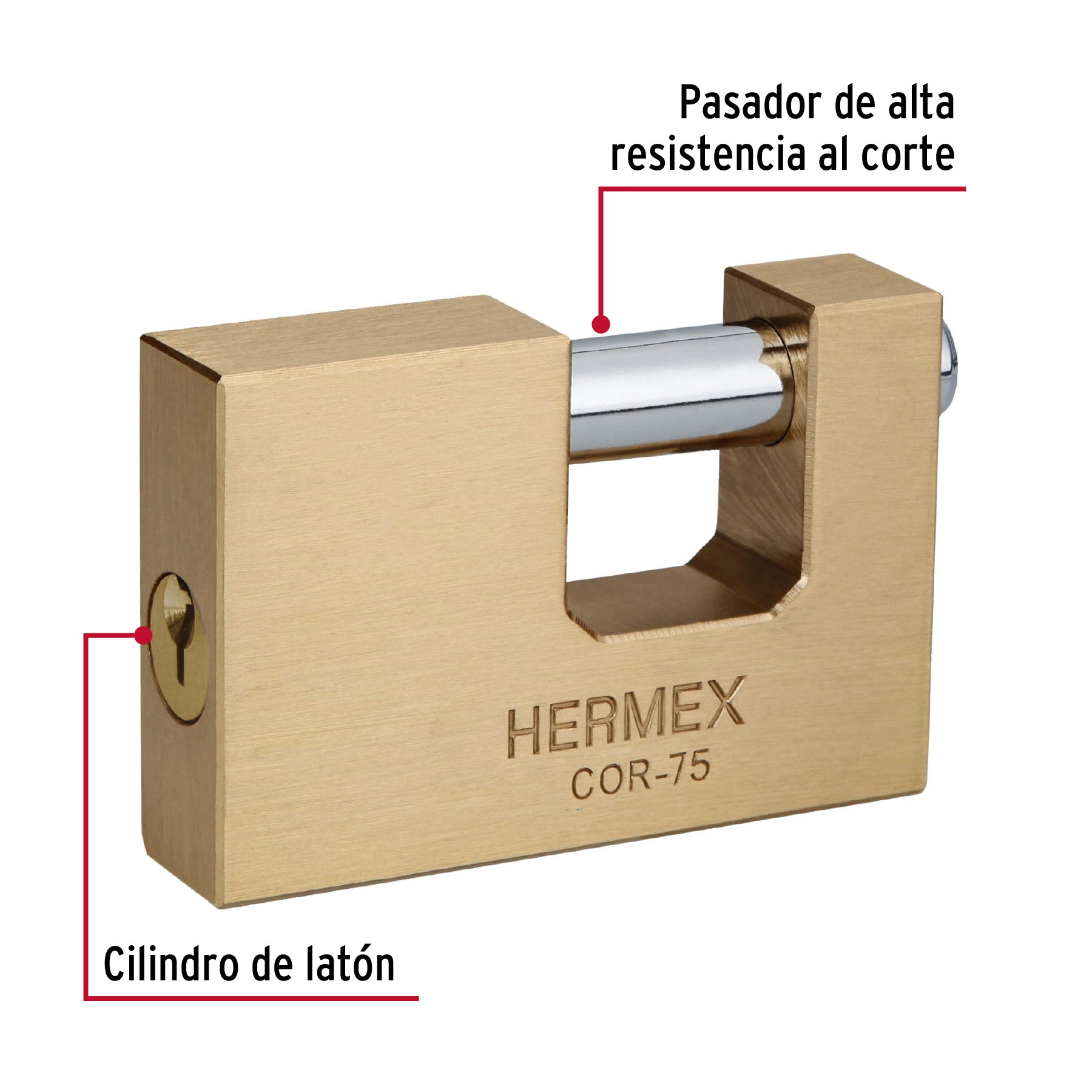 Candado para Cortina 75 mm Cuerpo de Laton Llave Tradicional Hermex