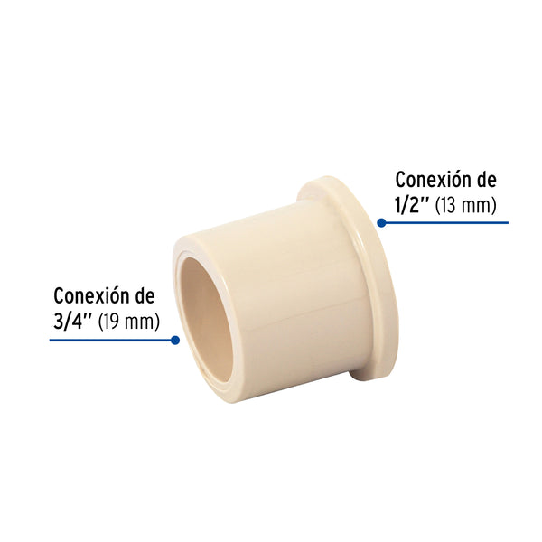 Reduccion Bushing CPVC Hidroflow 3/4" (19 mm) x 1/2" (13 mm)