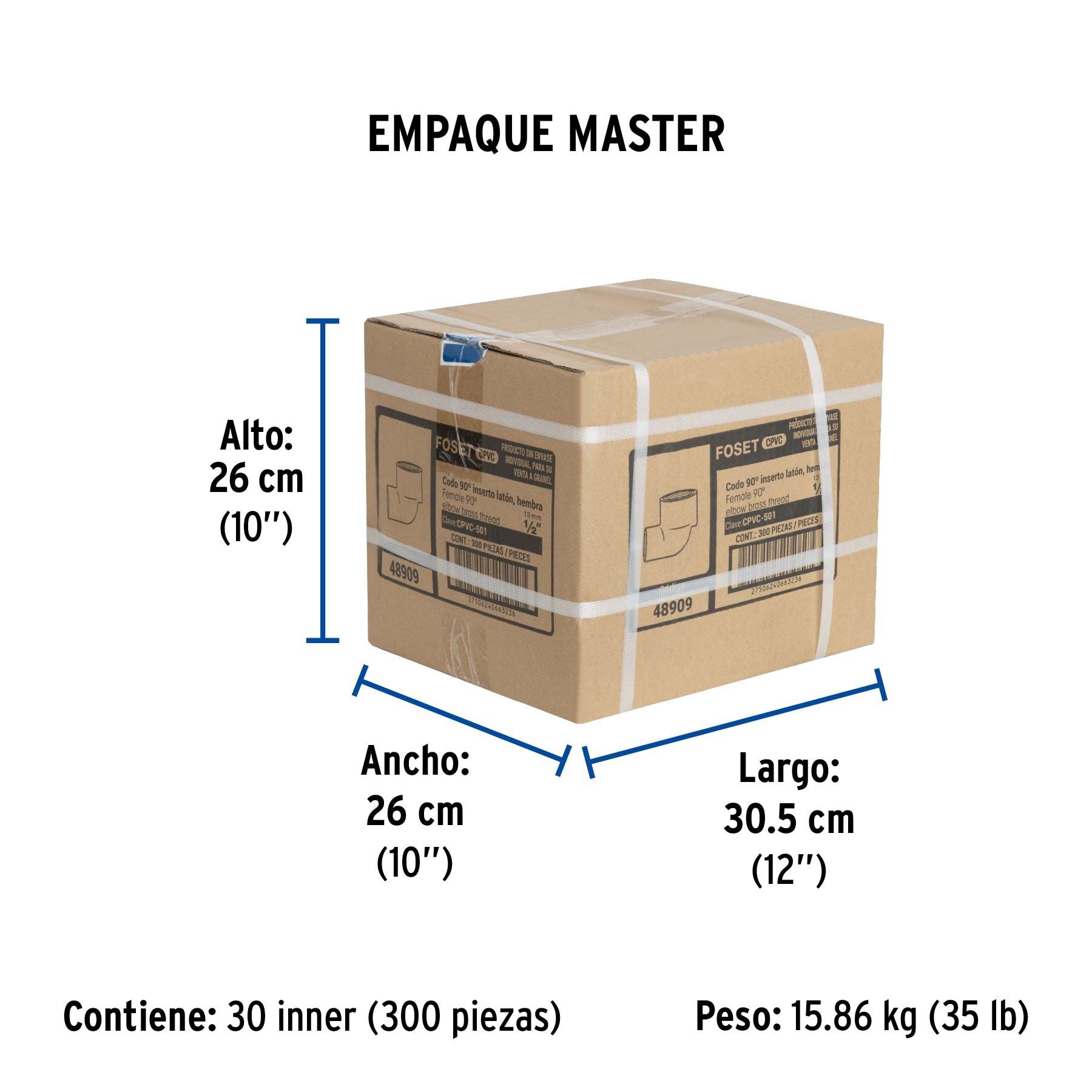 Codo CPVC 90° Rosca Interior Inserto Laton FOSET 1/2"