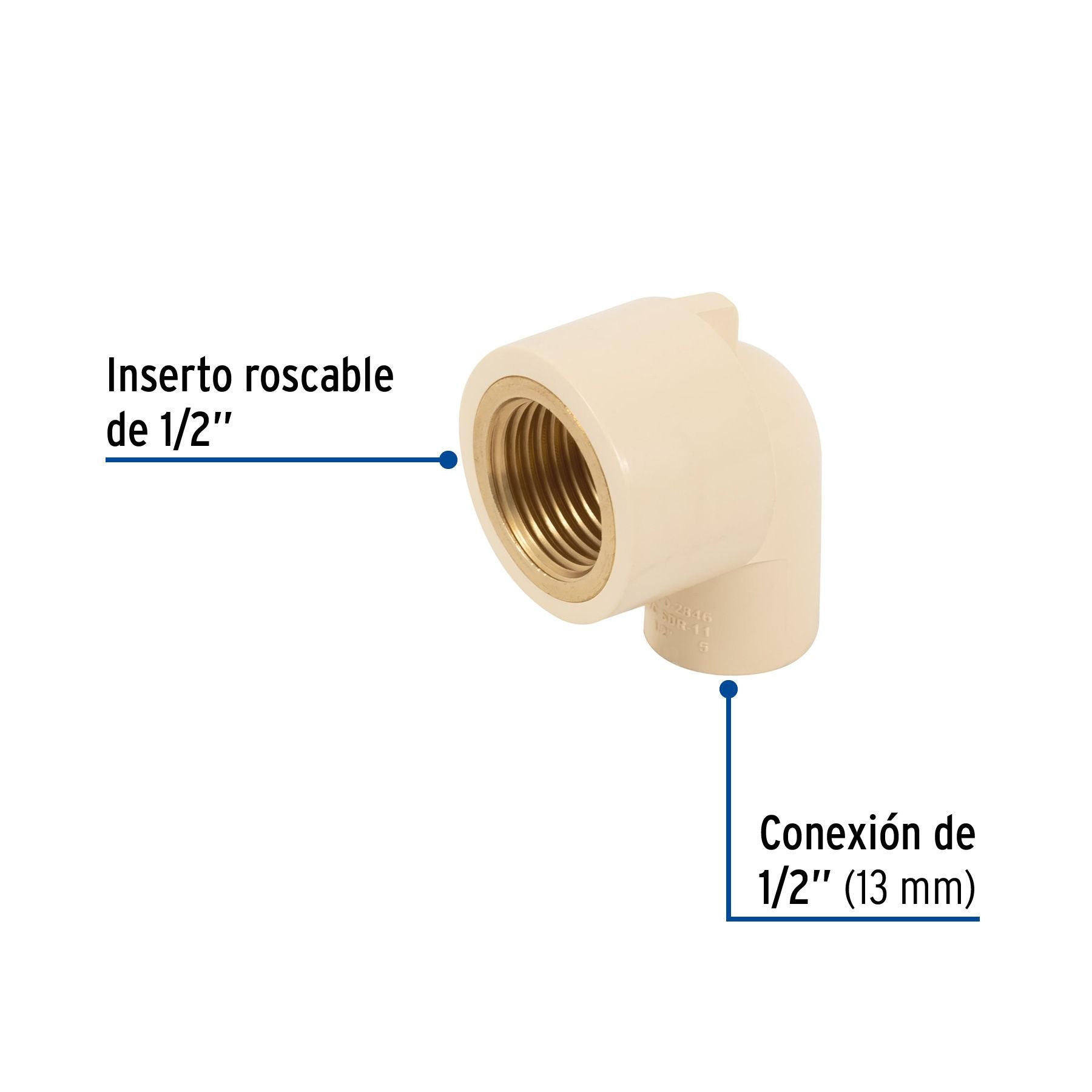 Codo CPVC 90° Rosca Interior Inserto Laton FOSET 1/2"
