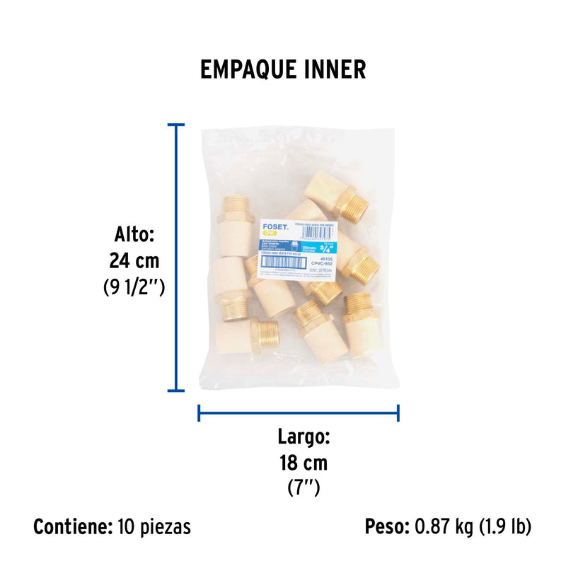 Conector Exterior CPVC con Inserto Metalico Hidroflow 3/4" (19 mm)