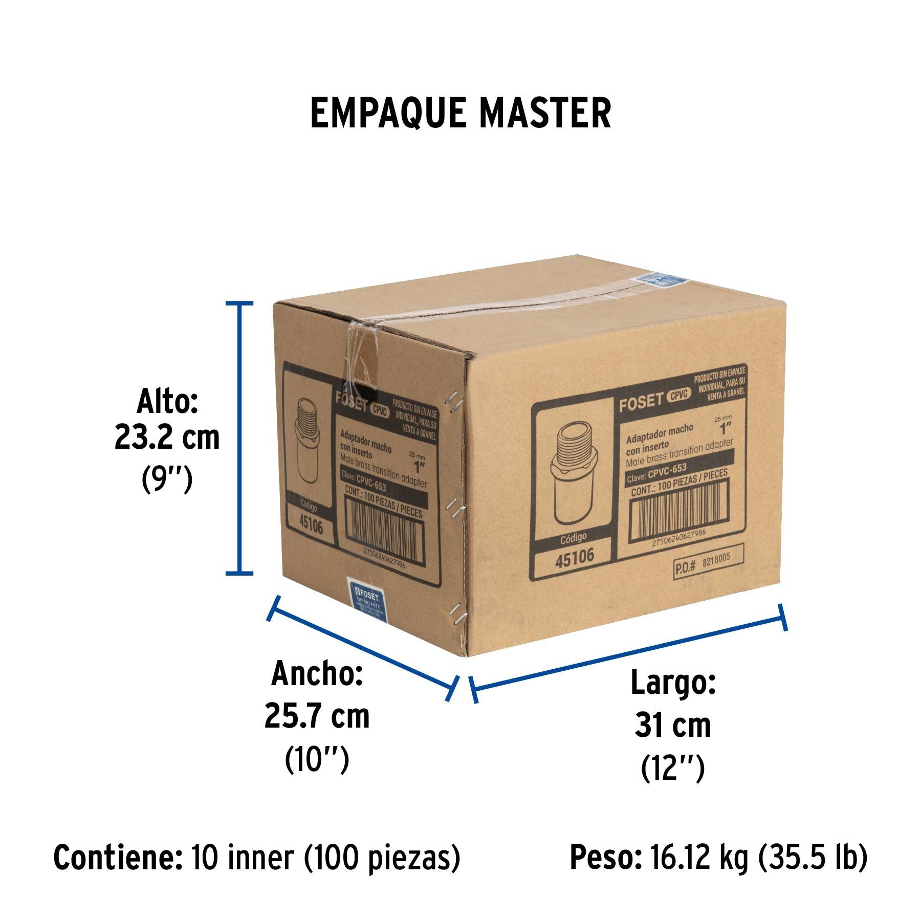 Conector Exterior CPVC Inserto Laton FOSET 1"