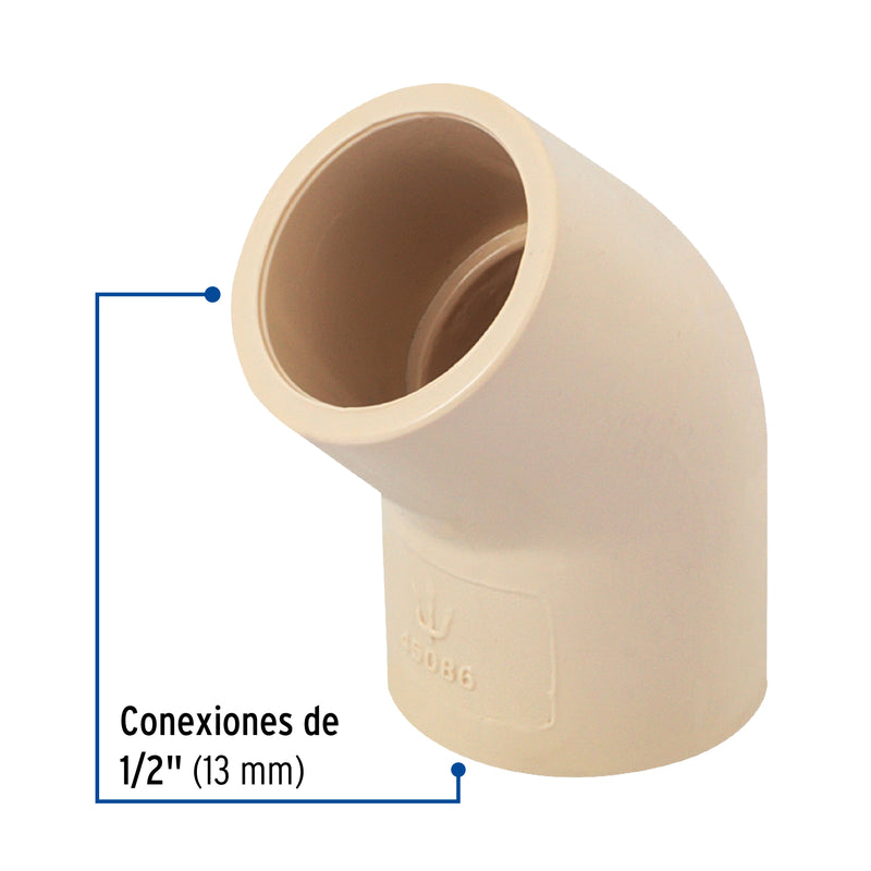 Codo CPVC 45° x 1/2" (13 mm) Hidroflow