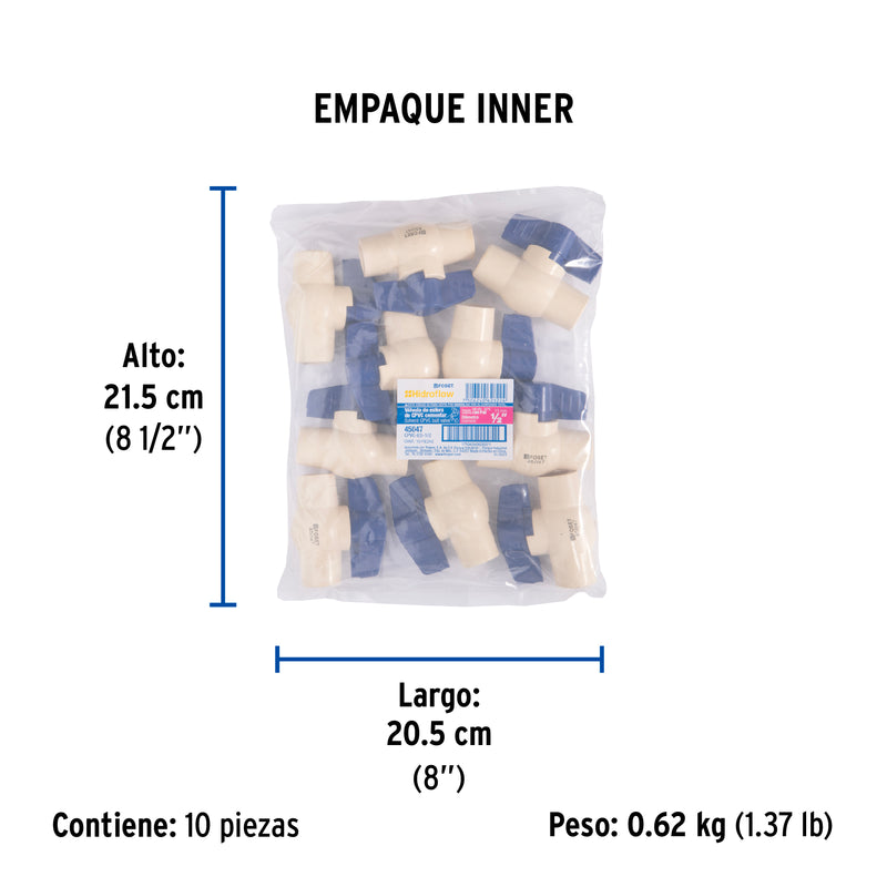 Valvula Esfera CPVC Cementar Hidroflow 1/2" (13 mm)