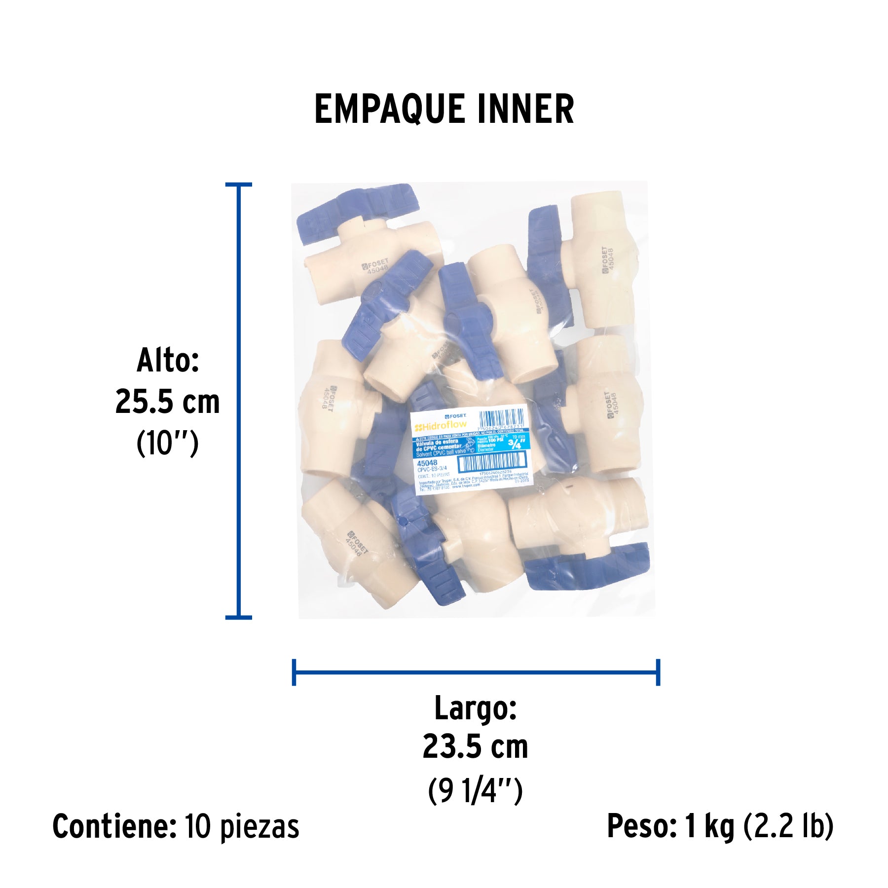 Valvula Esfera CPVC Cementar Hidroflow 3/4" (19 mm)