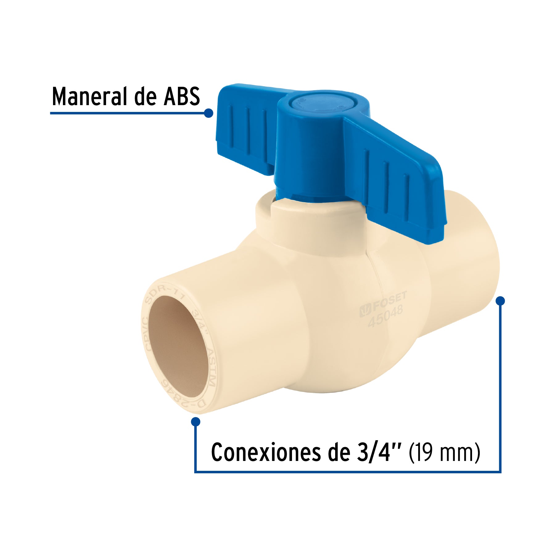 Valvula Esfera CPVC Cementar Hidroflow 3/4" (19 mm)