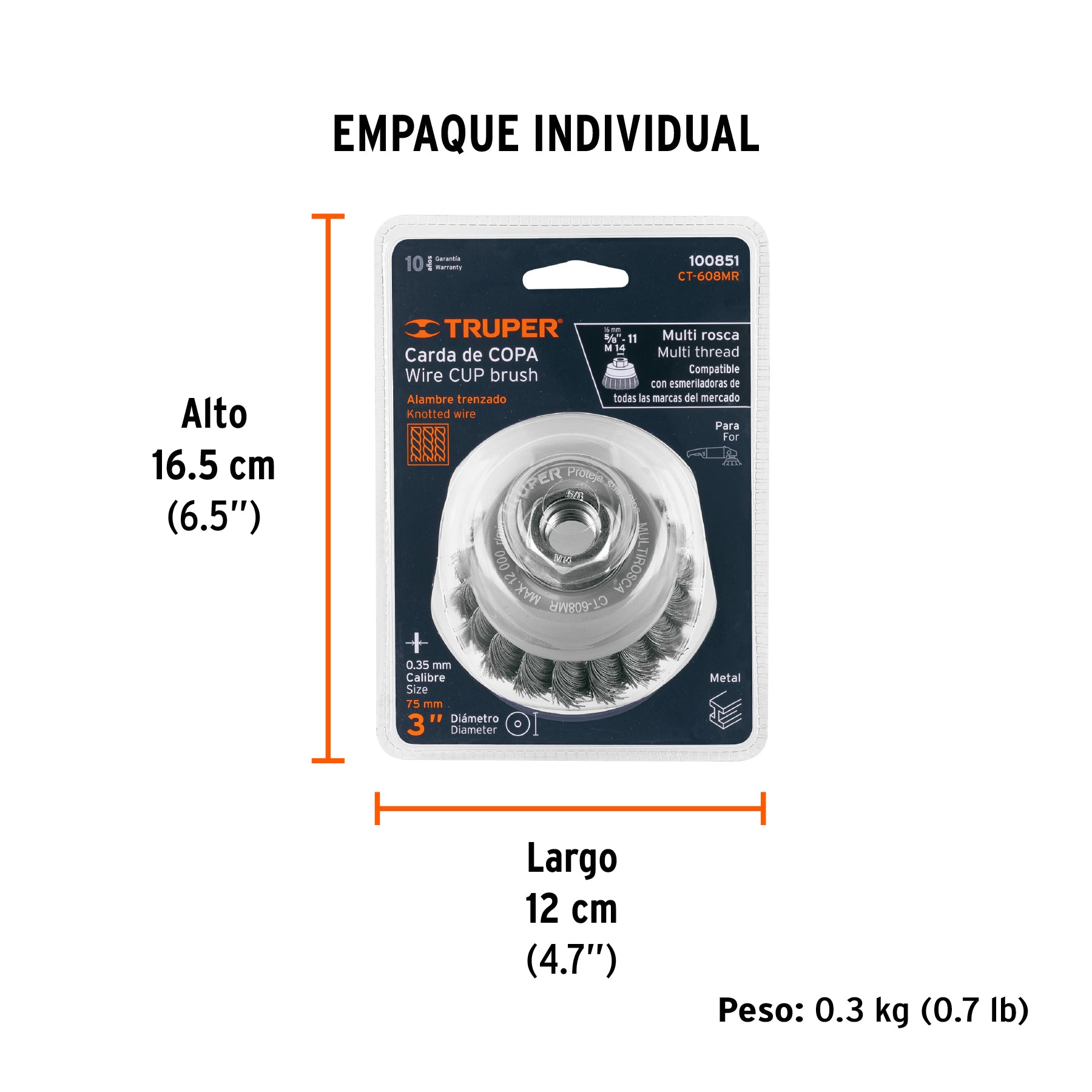 Carda Copa Alambre Trenzado Fino Multi-Rosca Truper 3"