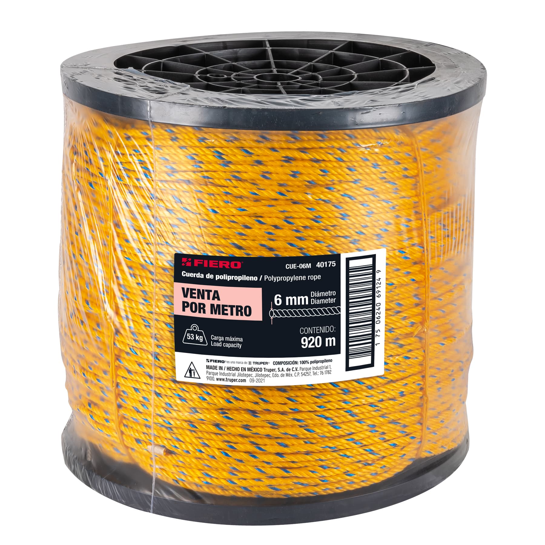 Cuerda de Polipropileno 1/4" (6 mm) Fiero Carrete 920 Metros