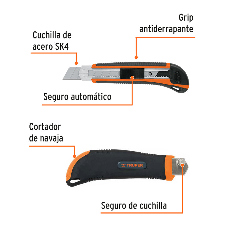 Cutter 25 mm Cuerpo de Plastico Alma Metalica con Grip Truper