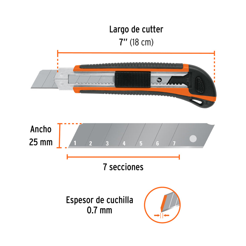 Cutter 25 mm Cuerpo de Plastico Alma Metalica con Grip Truper