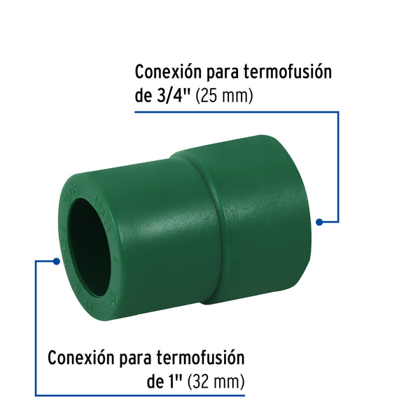 Reduccion PPR 1" x 3/4" (32 mm x 25 mm) Termoflow