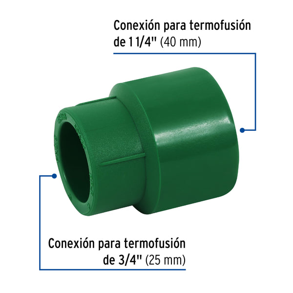 Reduccion PPR 1"1/4 x  3/4" (40 mm x 25 mm) Termoflow