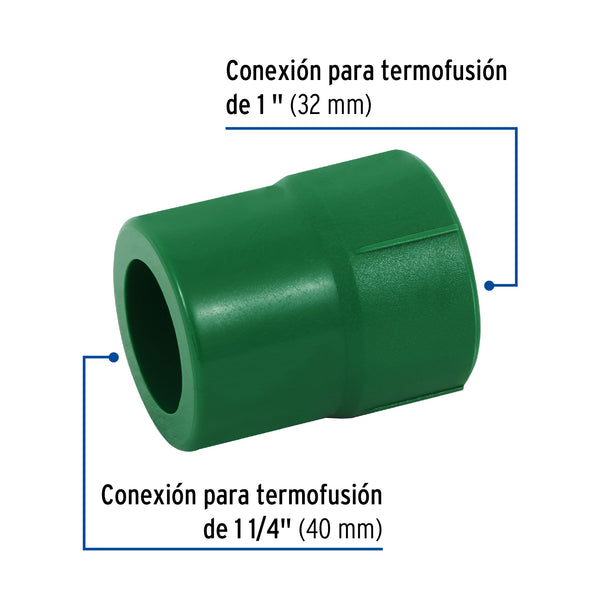 Reduccion PPR 1"1/4 x 1" (40 mm x 32 mm) Termoflow