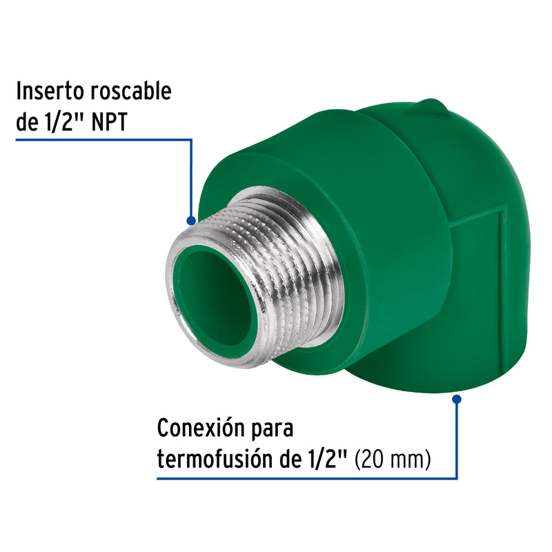 Codo PPR 90° Rosca Exterior  1/2" (20 mm) Termoflow