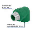 Codo PPR 90° Rosca Exterior  3/4" (25 mm) Termoflow