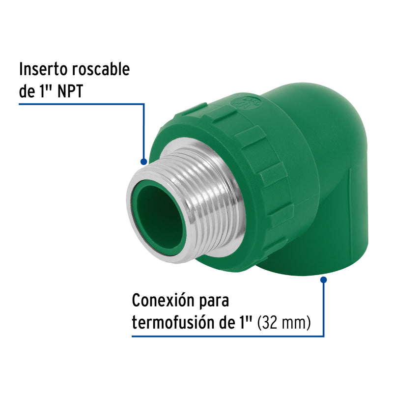 Codo PPR 90° Rosca Exterior 1" (32 mm) Termoflow