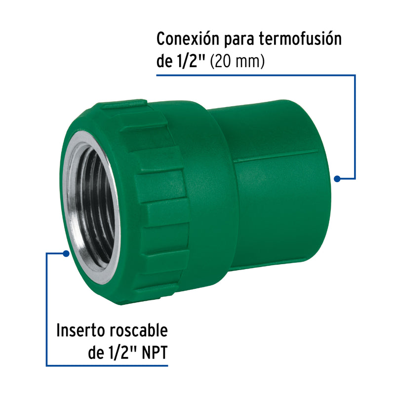 Conector PPR Interior 1/2" (20 mm) Termoflow