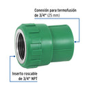 Conector PPR Interior  3/4" (25 mm) Termoflow