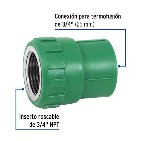 Conector PPR Interior 3/4" (25 mm) Termoflow