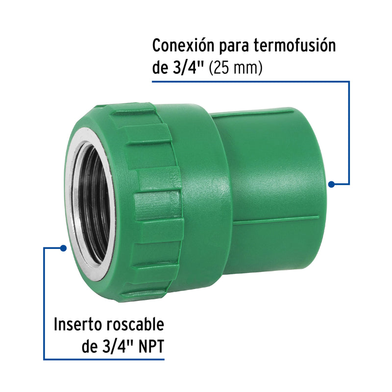 Conector PPR Interior 3/4" (25 mm) Termoflow