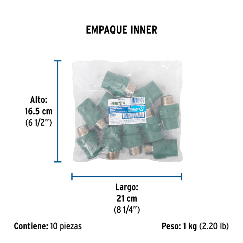 Conector PPR Exterior  3/4" (25 mm) Termoflow