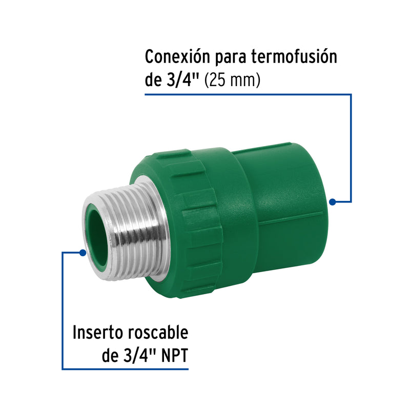 Conector PPR Exterior  3/4" (25 mm) Termoflow