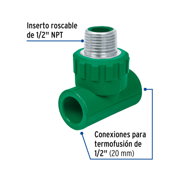 Tee PPR Rosca Central Exterior  1/2" (20 mm) Termoflow