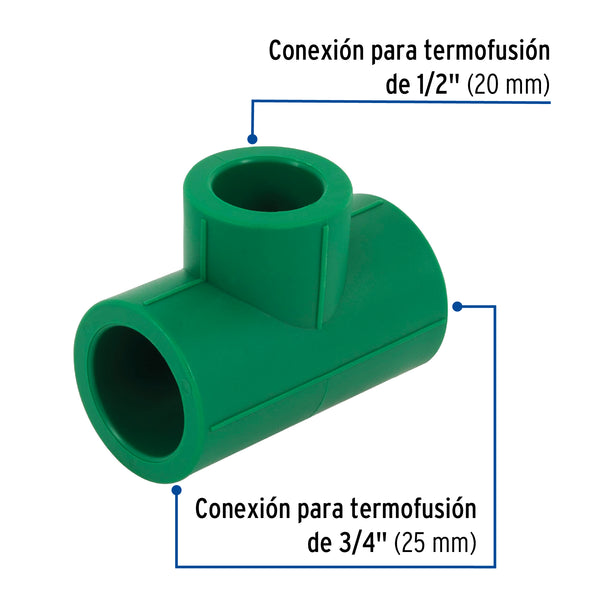 Tee PPR Reducida  3/4" x 3/4" x 1/2" (25 mm x 25 mm x 20 mm) Termoflow