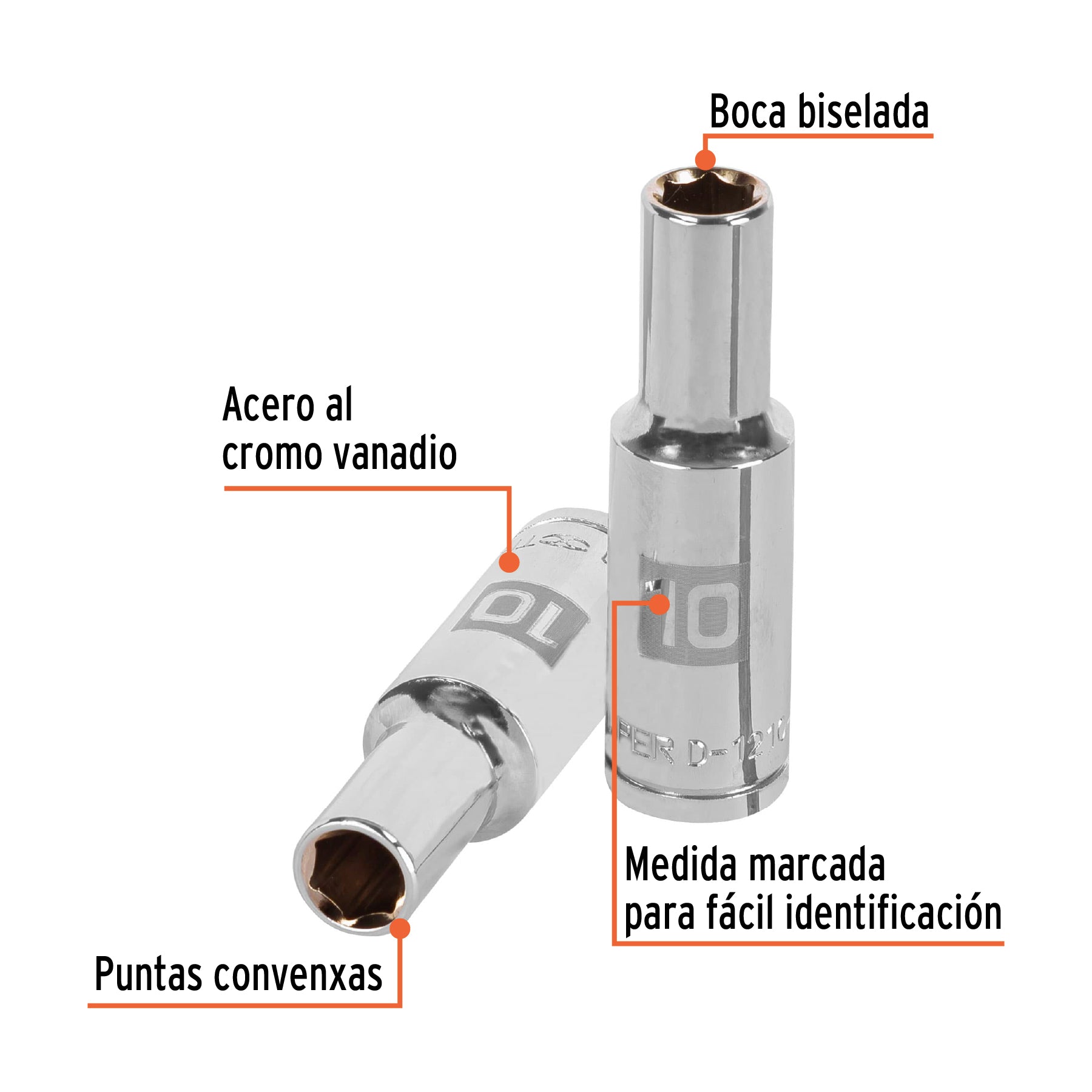 Dado Cuadro 1/2" Largo de 6 Puntas Truper 10 mm